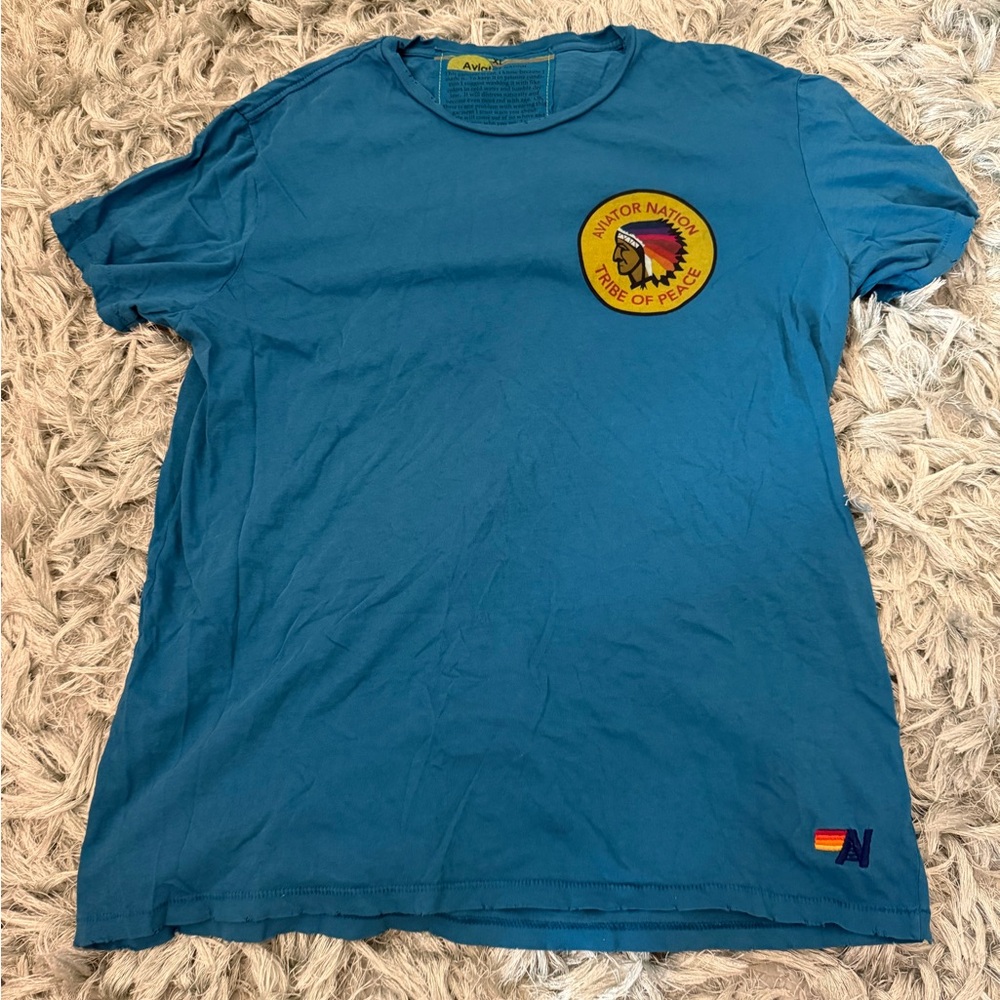 Aviator Nation Blue Tee with Peace Emblem